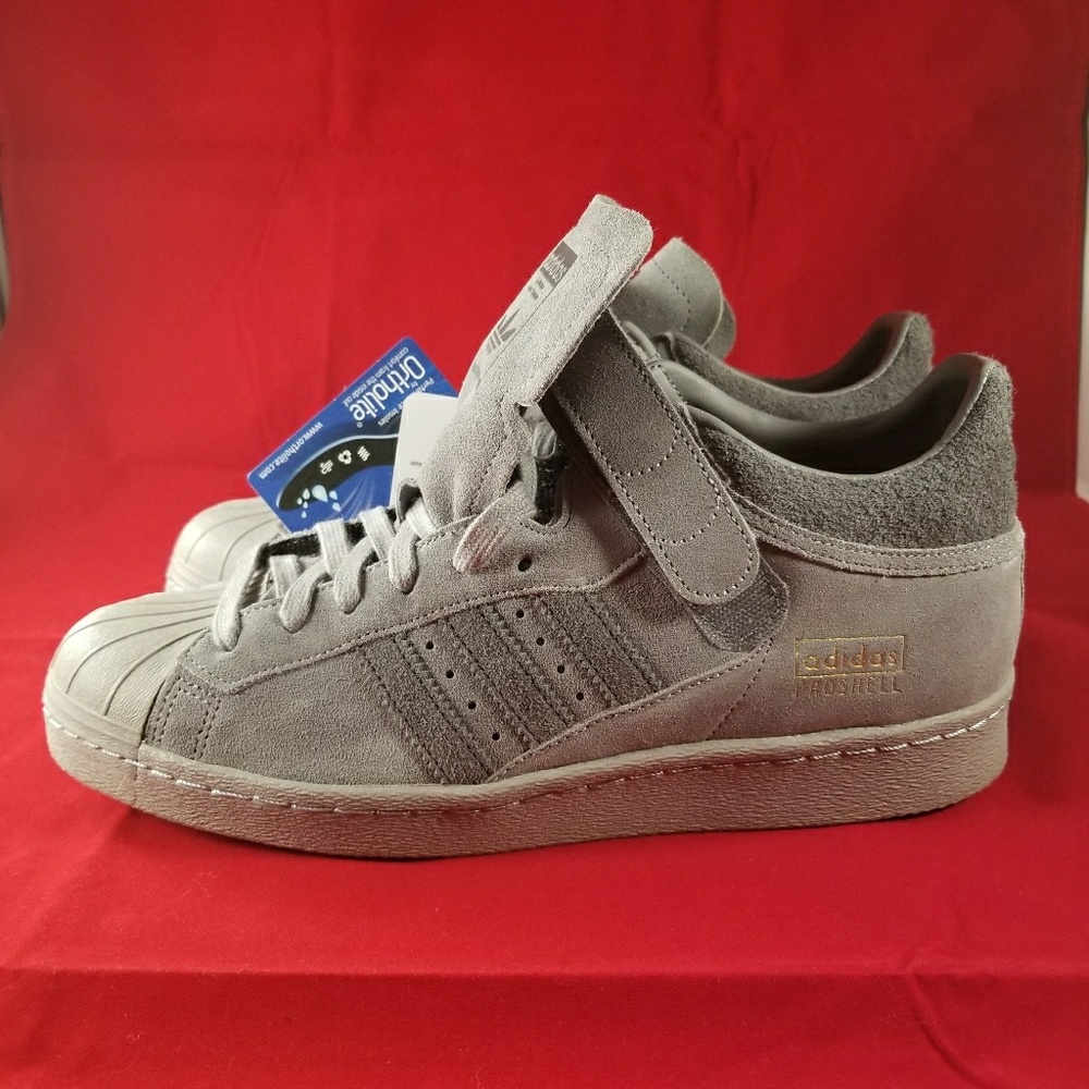 Gray suede Adidas classic shell top
